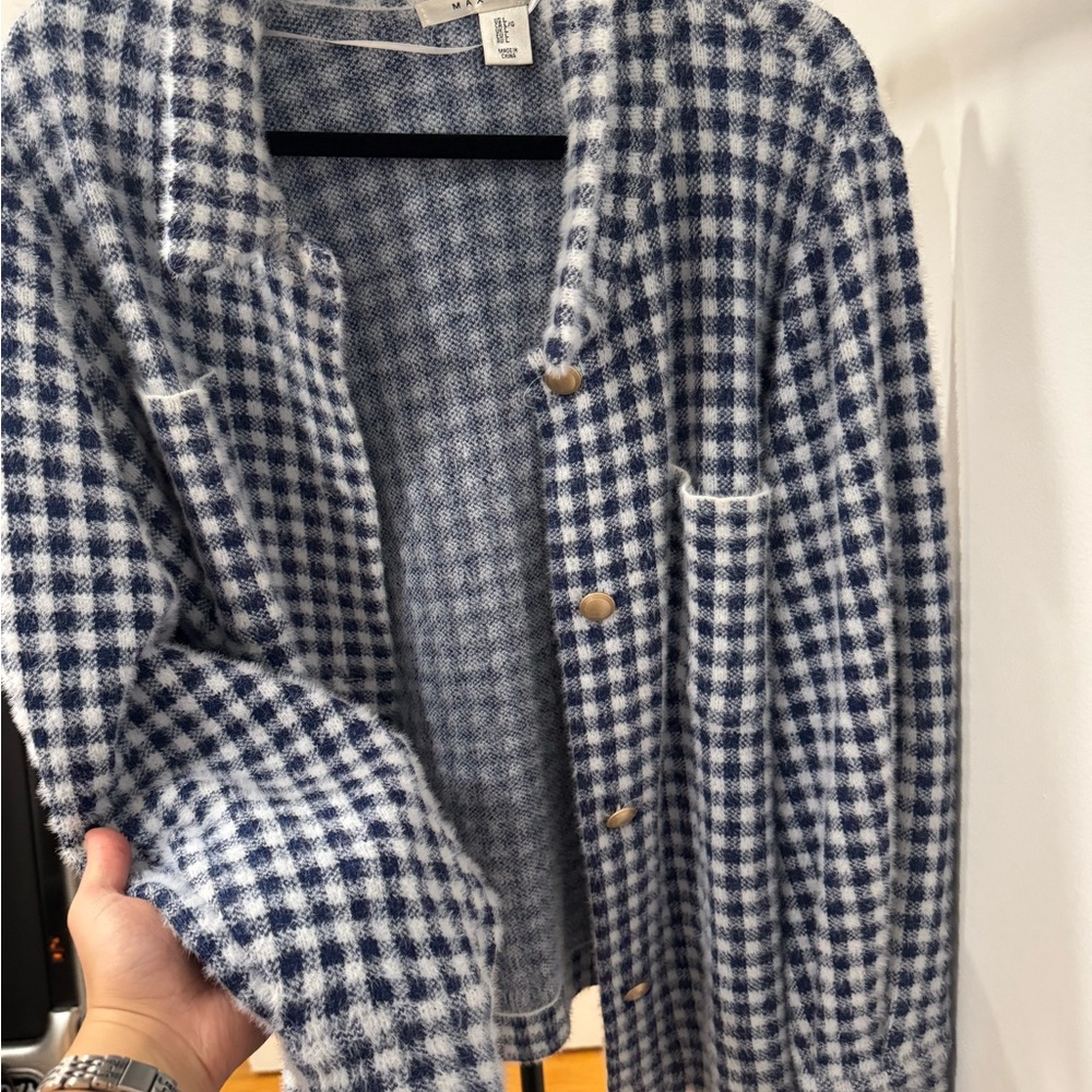 Max Studio Blue and White Plaid Teddy Jacket